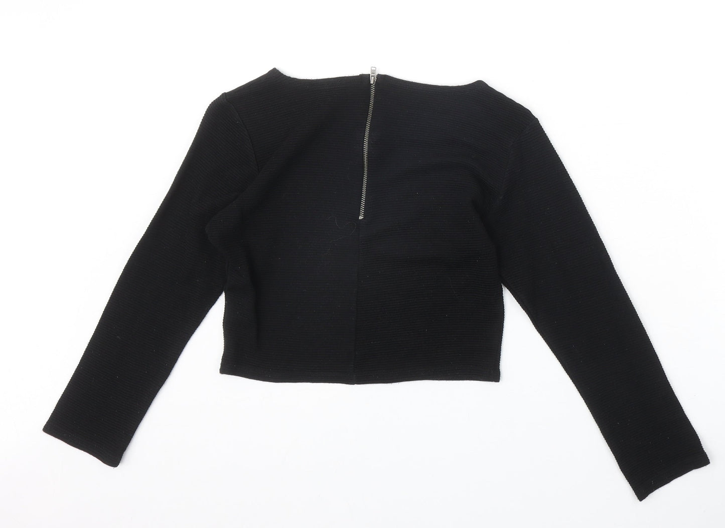Sparkle & Fade Womens Black Acrylic Cropped T-Shirt Size S Boat Neck