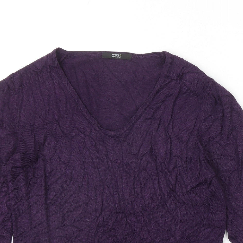 Marks and Spencer Womens Purple V-Neck Acrylic Pullover Jumper Size 10