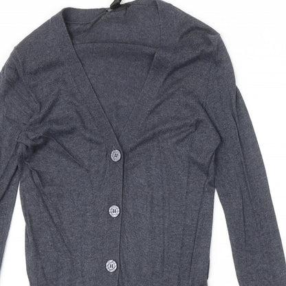 Mango Womens Blue V-Neck Cotton Cardigan Jumper Size S