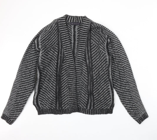 Marks and Spencer Womens Black V-Neck Striped Acrylic Cardigan Jumper Size 14