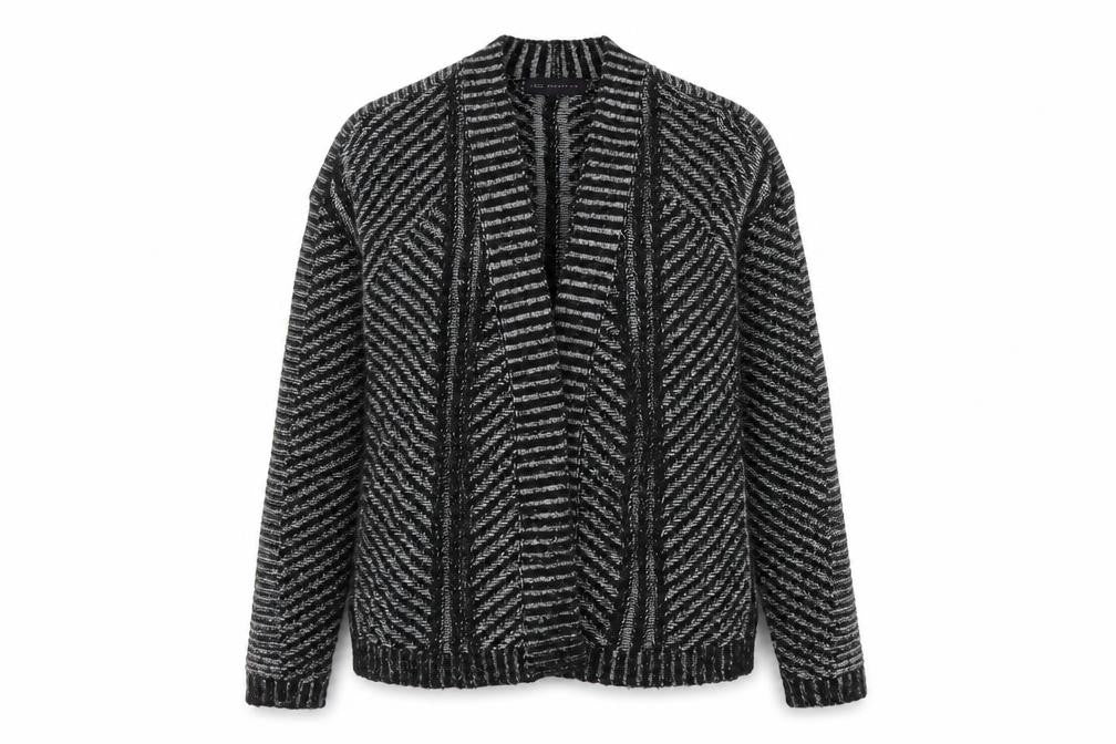 Marks & Spencer Womens Black V-Neck Striped Acrylic Cardigan Jumper Size 14