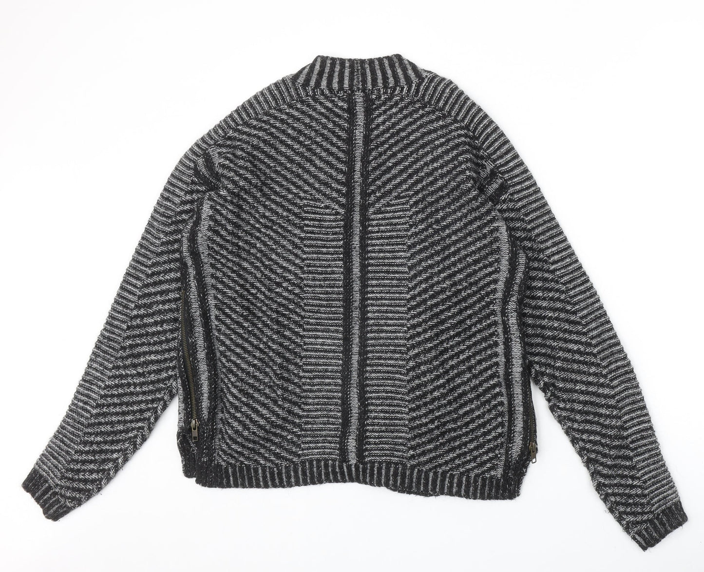 Marks and Spencer Womens Black V-Neck Striped Acrylic Cardigan Jumper Size 14