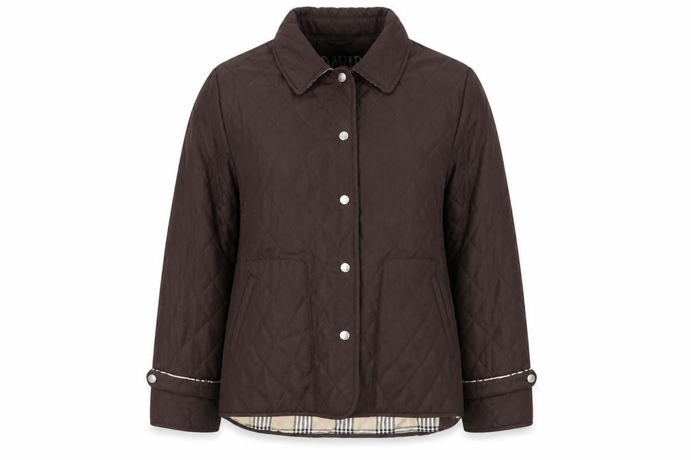 David Barry Womens Brown Quilted Jacket Size 14 Snap