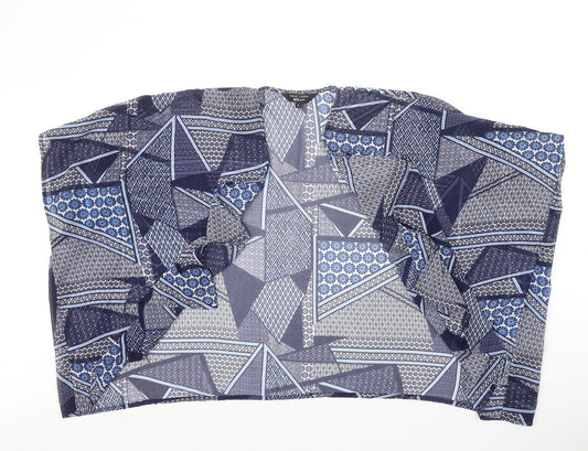 New Look Girls Blue Geometric Polyester Kimono Blouse Size S V-Neck Pullover