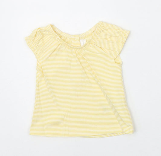 NEXT Baby Yellow Striped 100% Cotton Basic T-Shirt Size 0-3 Months Scoop Neck Button