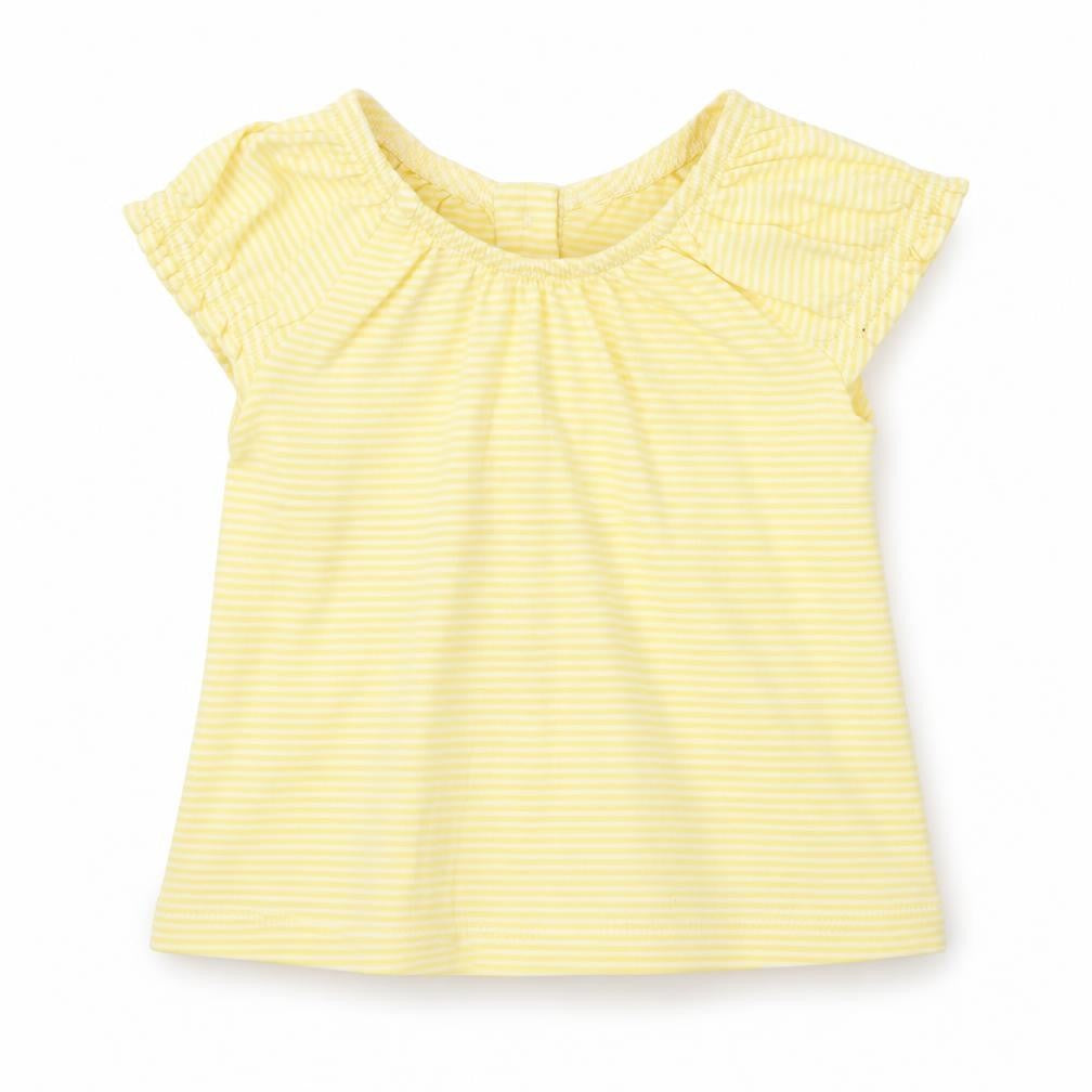 Next Baby Yellow Striped 100% Cotton Basic T-Shirt Size 0-3 Months Scoop Neck Button