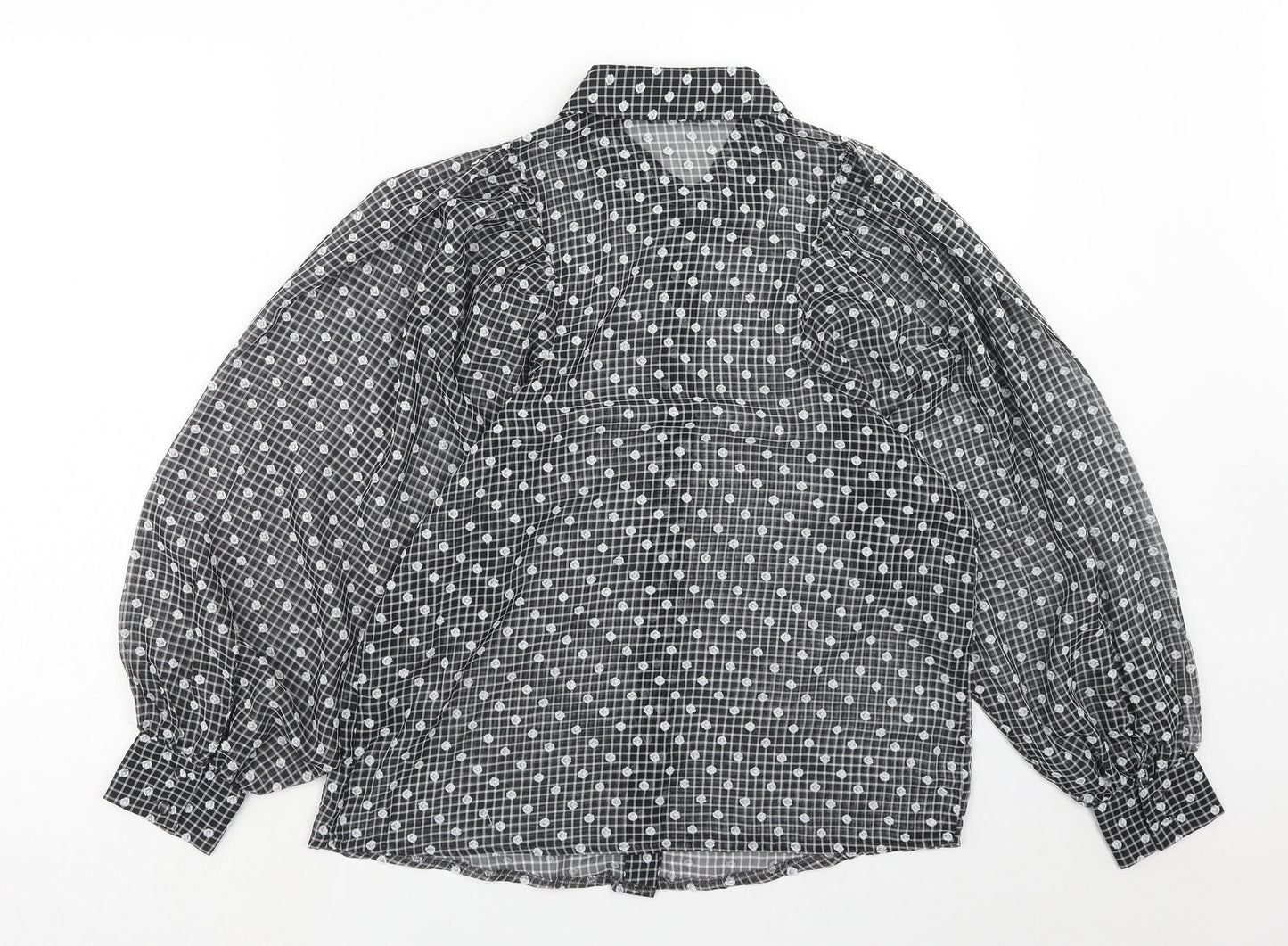 NEXT Womens Black Geometric Polyester Basic Button-Up Size 10 Collared