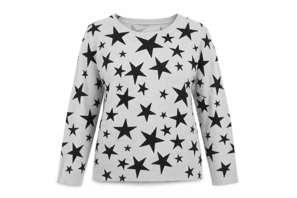 Marks & Spencer Womens Grey Boat Neck Geometric Acrylic Pullover Jumper Size 12 - Star Print