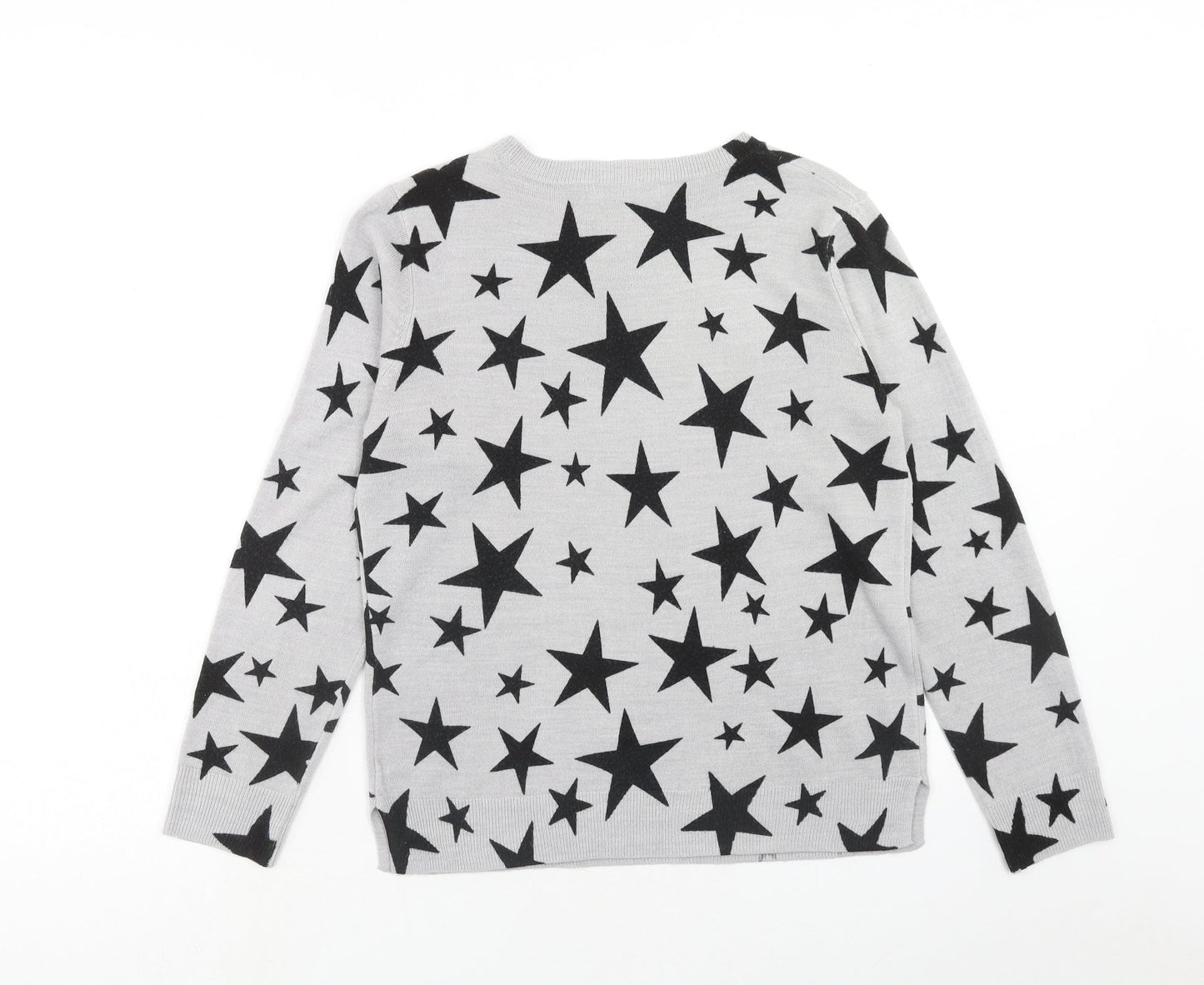 Marks and Spencer Womens Grey Boat Neck Geometric Acrylic Pullover Jumper Size 12 - Star Print