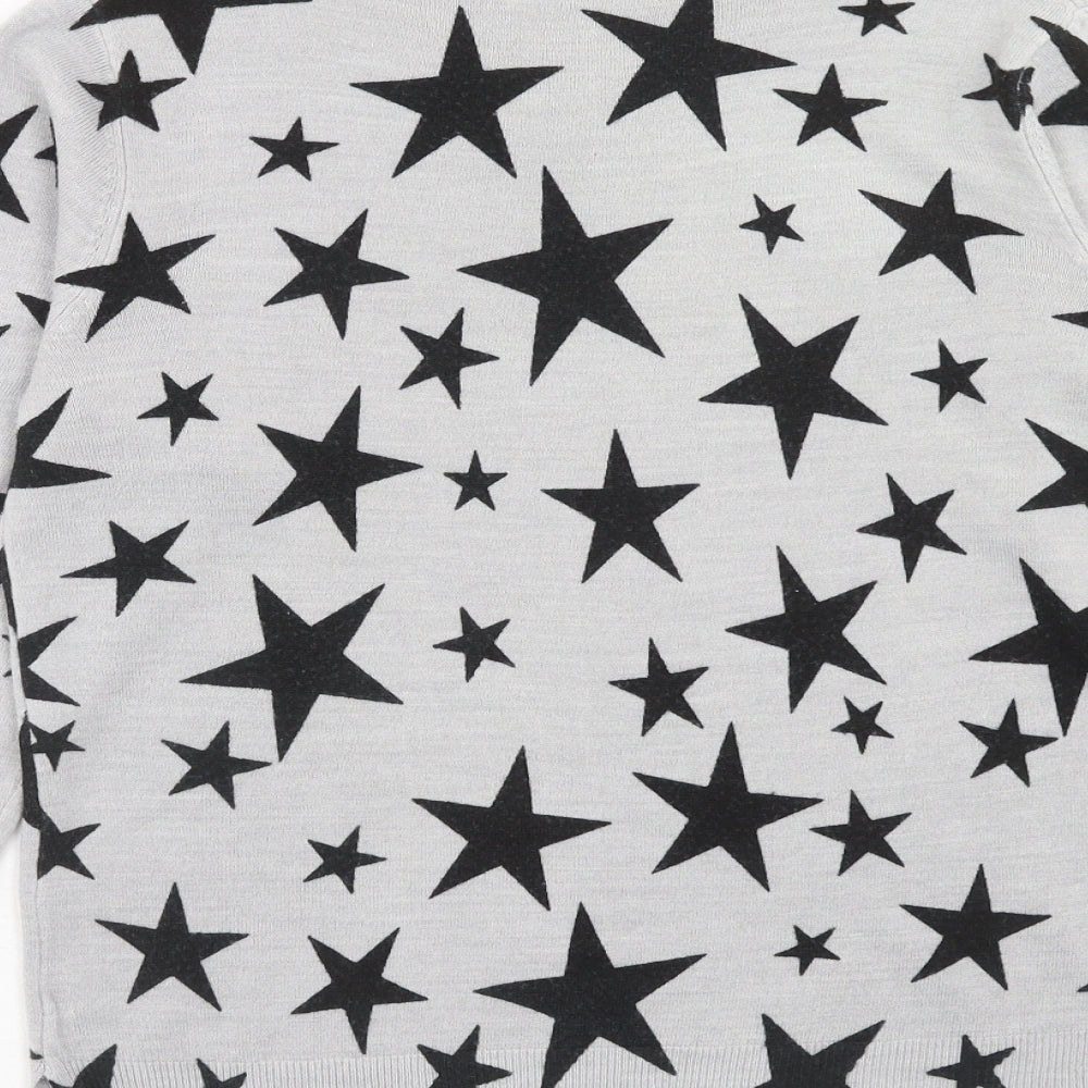 Marks and Spencer Womens Grey Boat Neck Geometric Acrylic Pullover Jumper Size 12 - Star Print