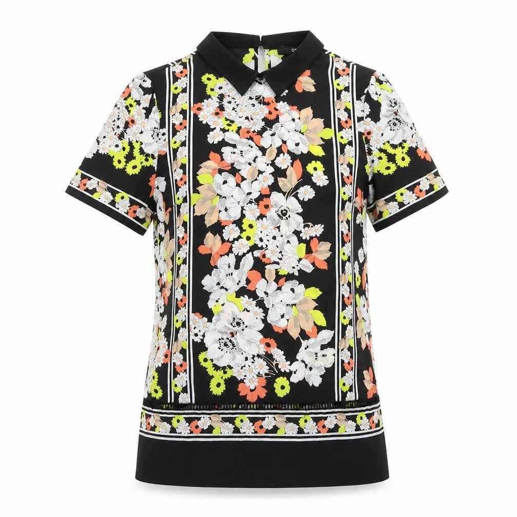 Oasis Womens Multicoloured Floral Polyester Basic T-Shirt Size 8 Collared