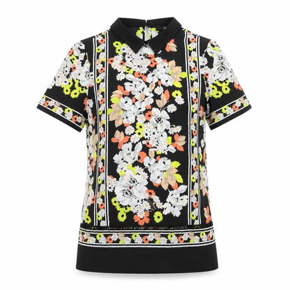 Oasis Womens Multicoloured Floral Polyester Basic T-Shirt Size 8 Collared