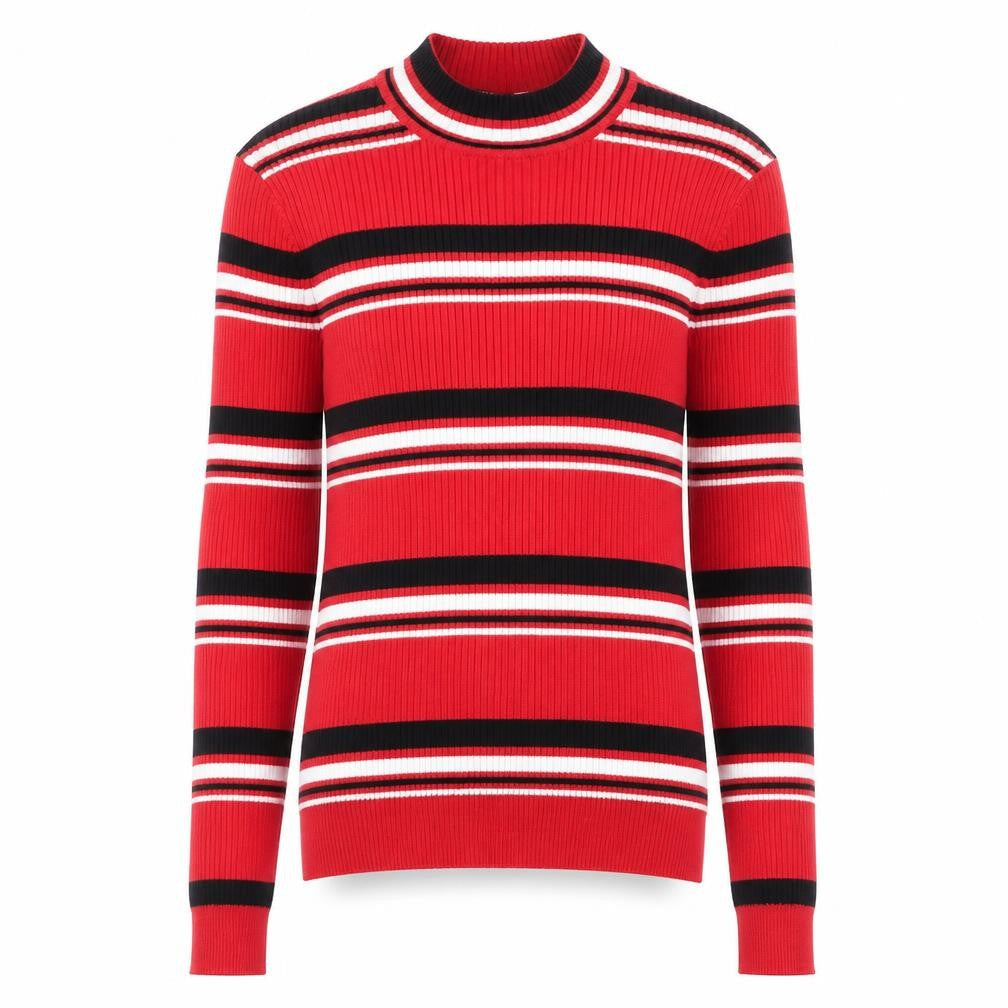 H&M Womens Red Mock Neck Striped Viscose Pullover Jumper Size XS