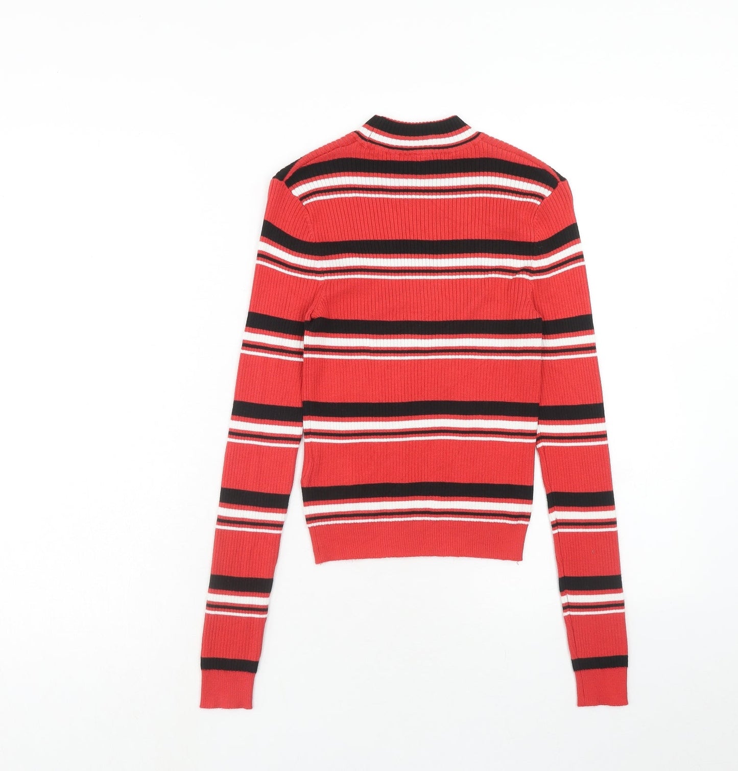 H&M Womens Red Mock Neck Striped Viscose Pullover Jumper Size XS
