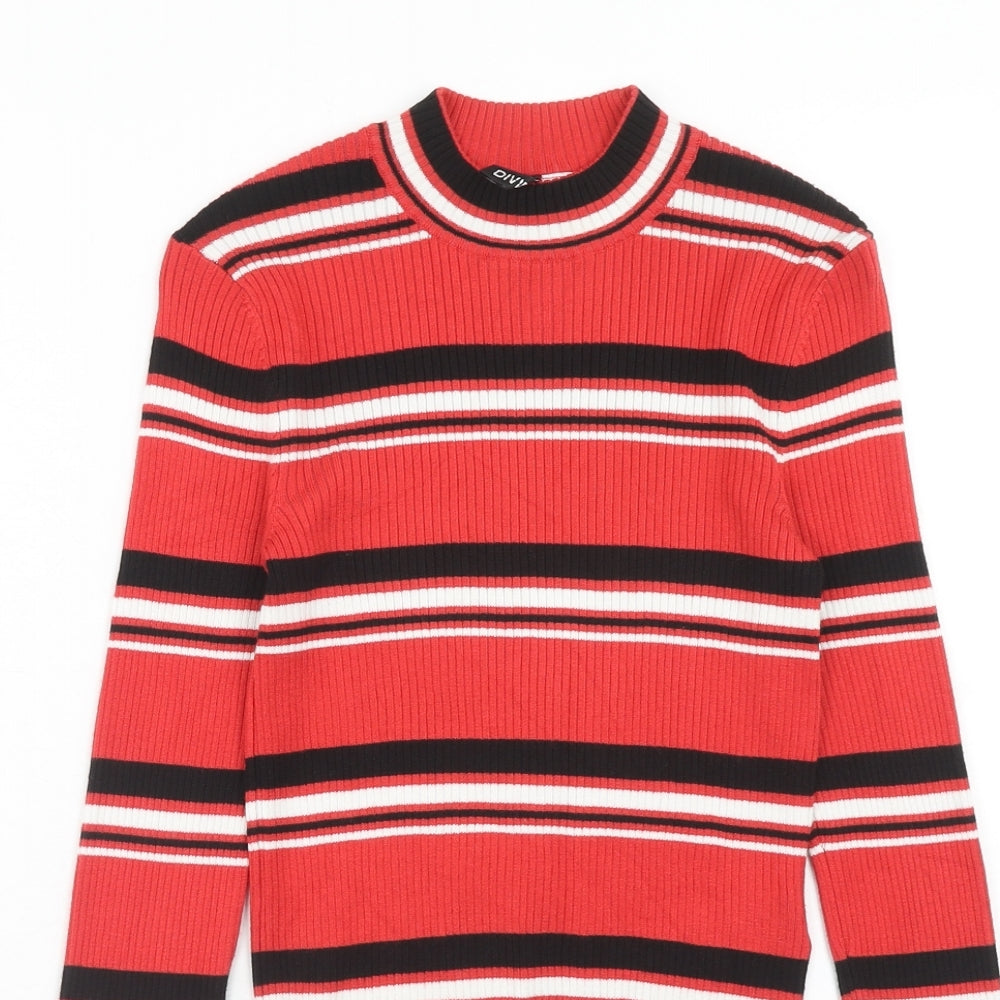 H&M Womens Red Mock Neck Striped Viscose Pullover Jumper Size XS