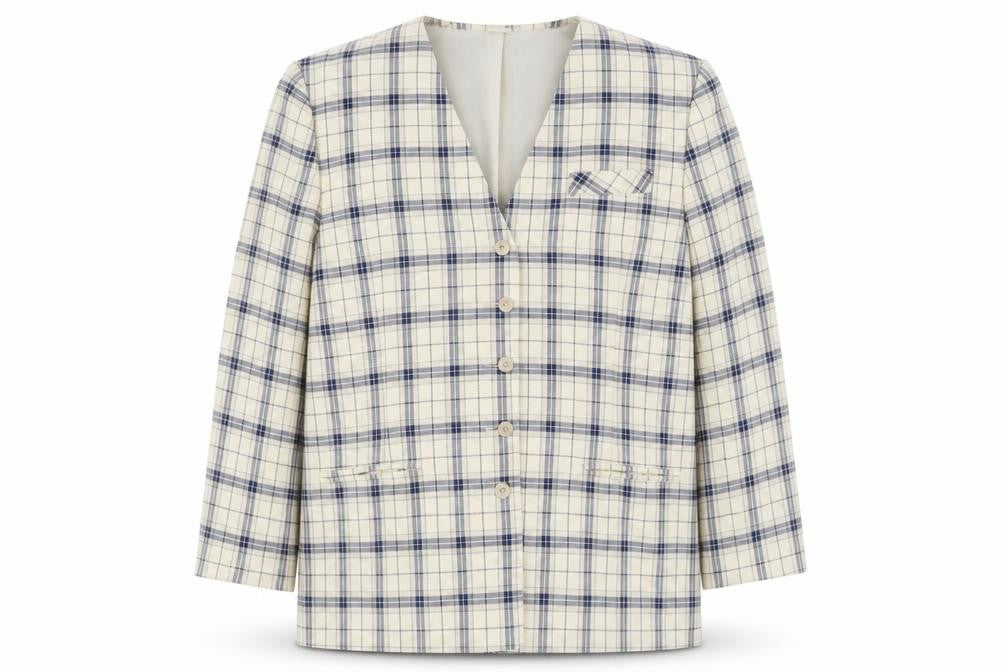 Paul Separates Womens Ivory Plaid Polyester Jacket Blazer Size 16