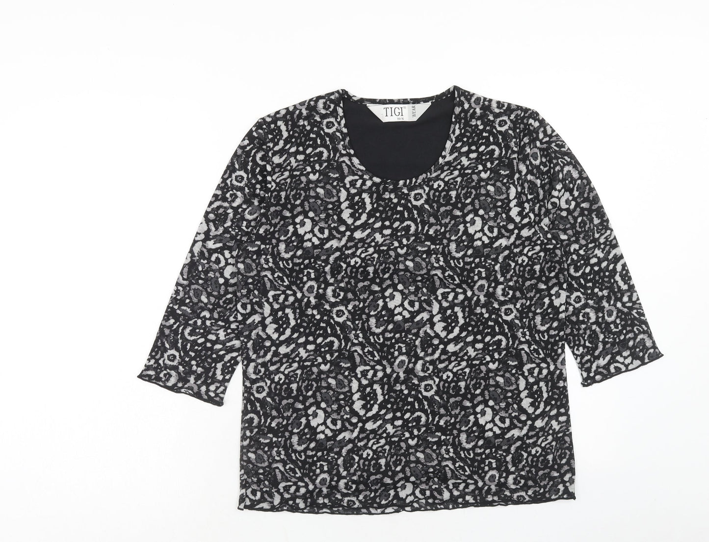TIGI Womens Black Geometric Polyester Basic T-Shirt Size 14 Round Neck - Size 14-16