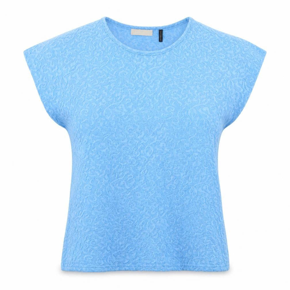 Anthology Womens Blue Geometric Polyester Basic T-Shirt Size 14 Round Neck