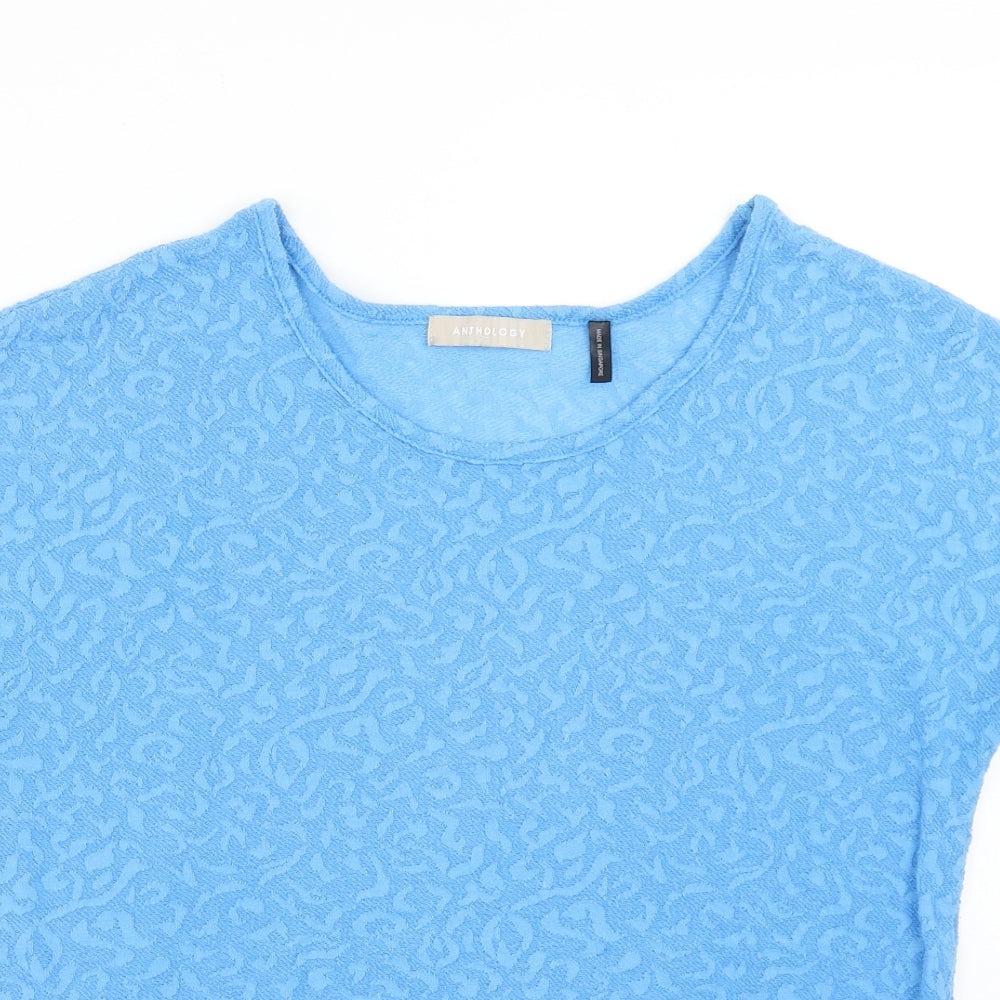Anthology Womens Blue Geometric Polyester Basic T-Shirt Size 14 Round Neck