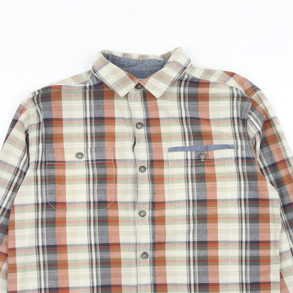 J.Hampton Mens Multicoloured Plaid Cotton Button-Up Size S Collared Button