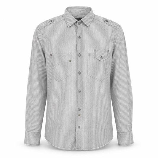 Next Mens Grey Striped Cotton Button-Up Size S Collared Button