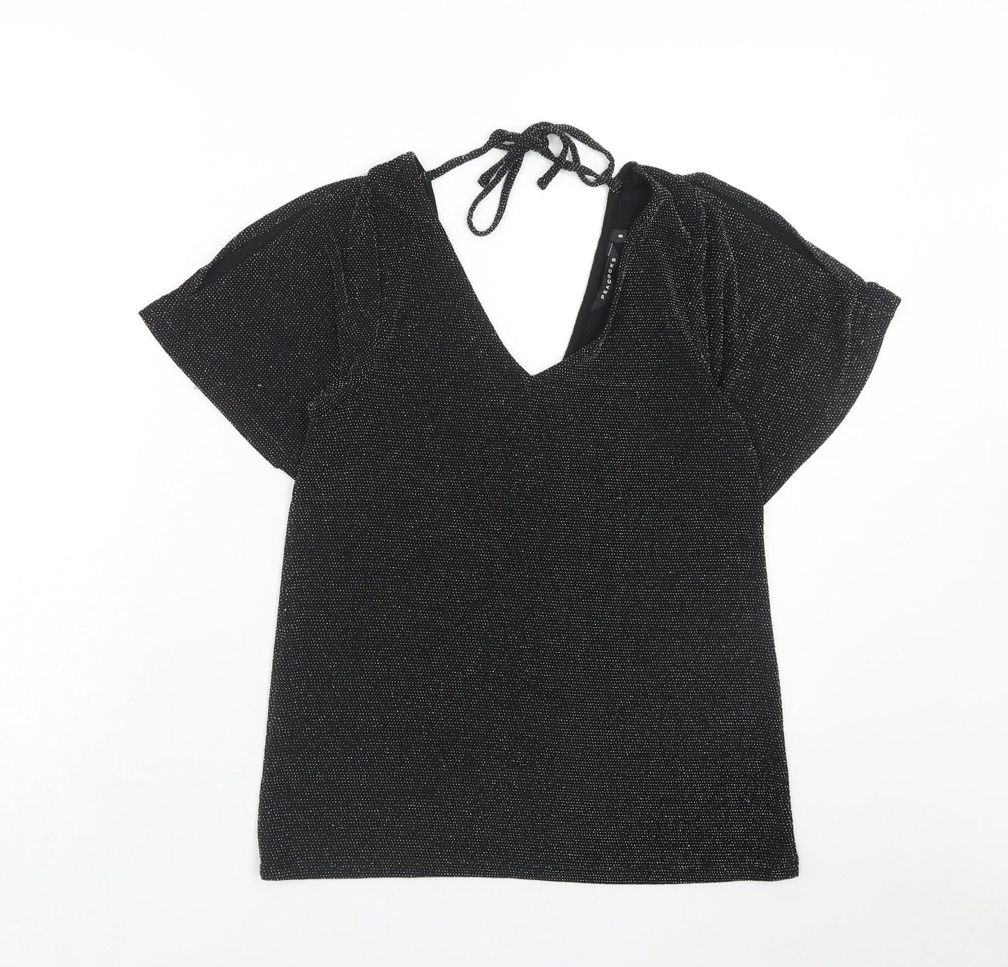 Peacocks Womens Black Polyamide Basic Blouse Size 8 V-Neck
