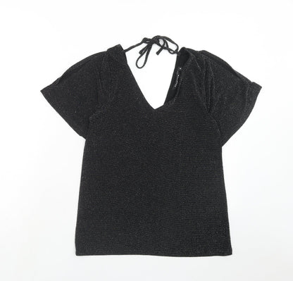Peacocks Womens Black Polyamide Basic Blouse Size 8 V-Neck