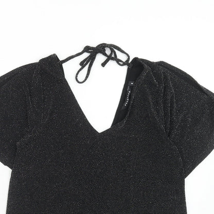 Peacocks Womens Black Polyamide Basic Blouse Size 8 V-Neck