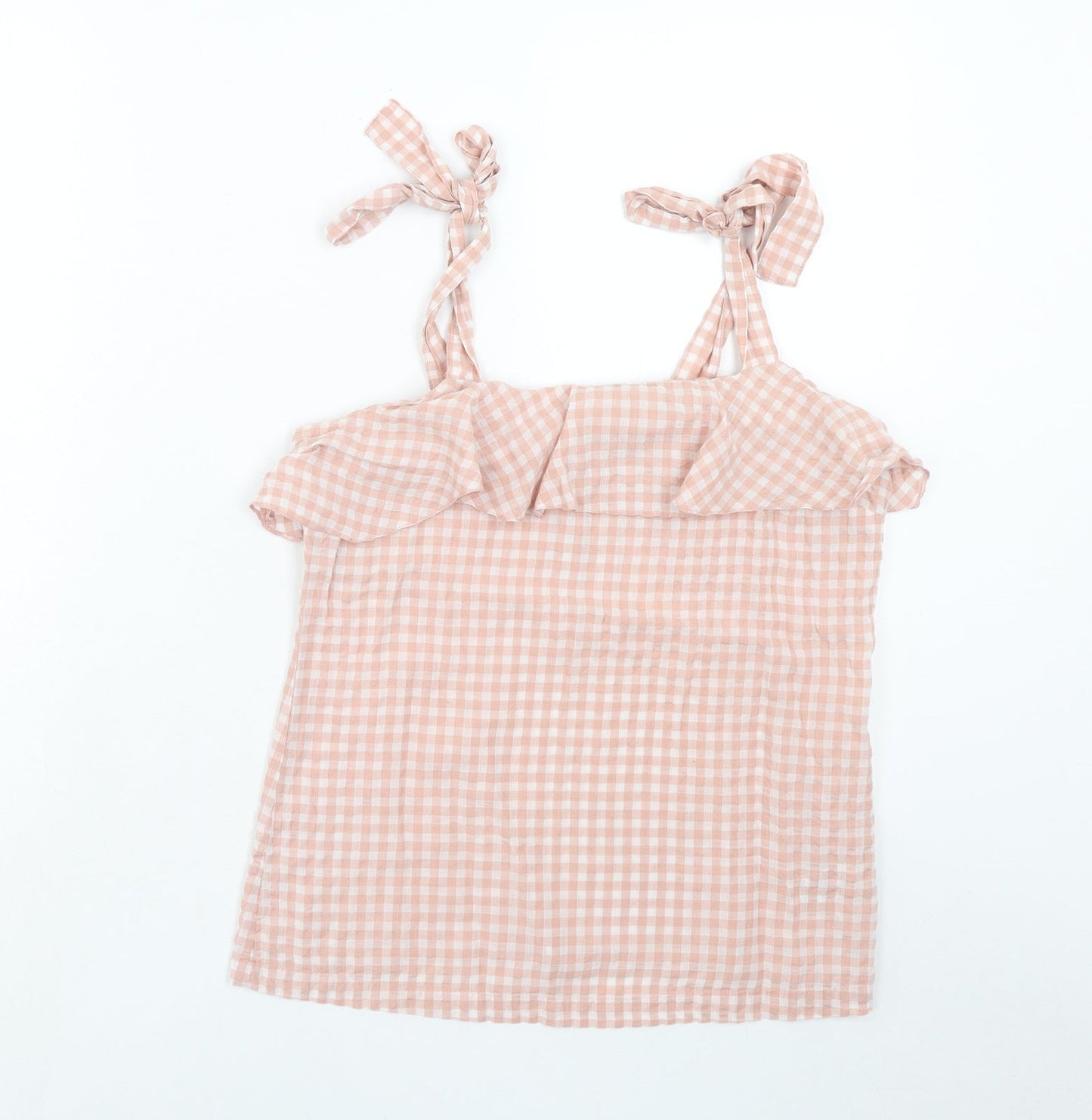 NEXT Womens Pink Check Polyester Basic Tank Size 6 Square Neck