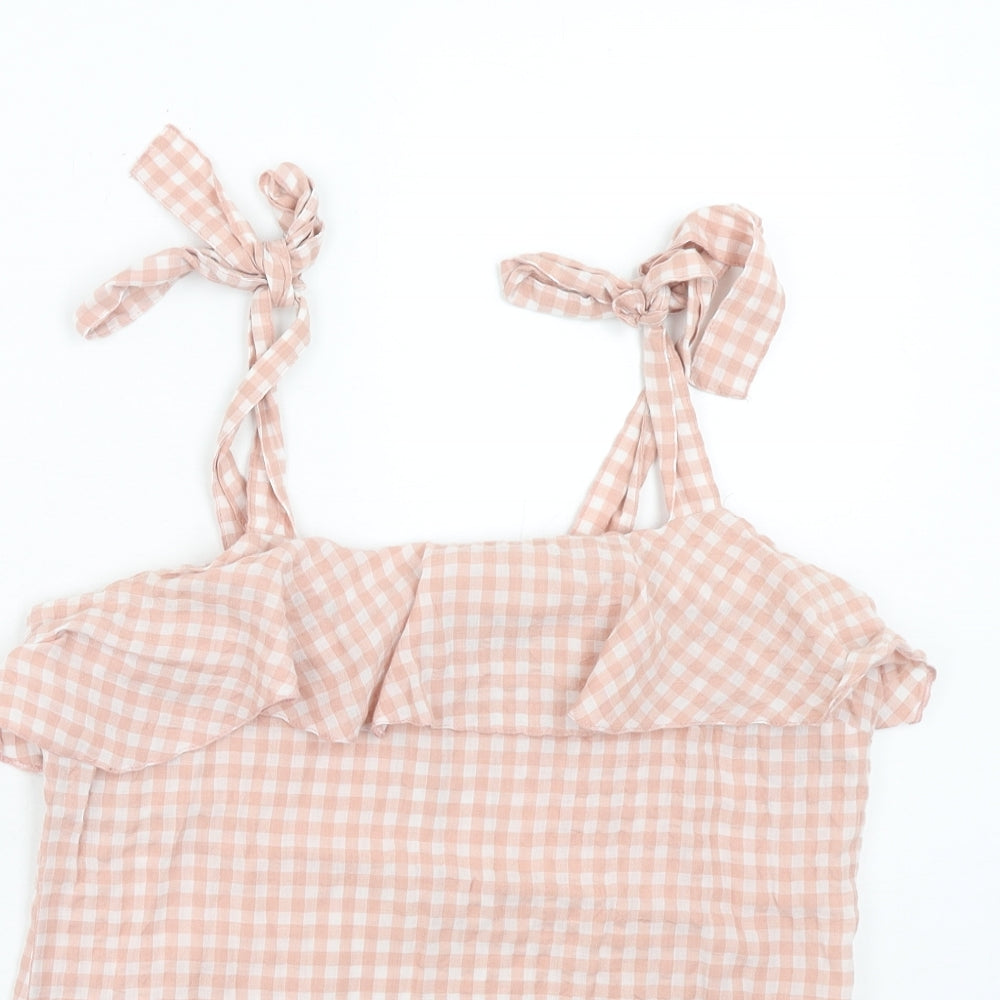 NEXT Womens Pink Check Polyester Basic Tank Size 6 Square Neck