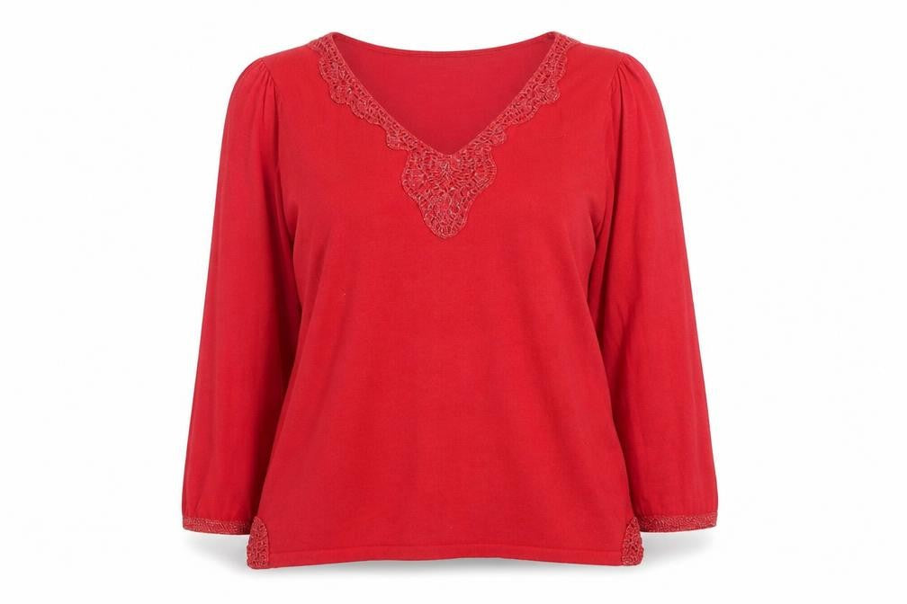 papaya Womens Red V-Neck Viscose Pullover Jumper Size 14