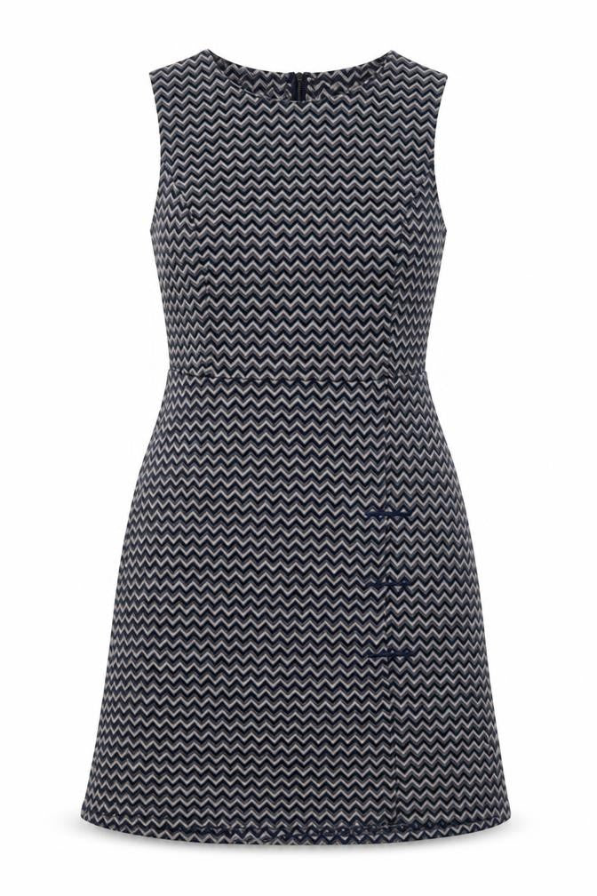 Apricot Womens Blue Geometric Polyester A-Line Size 10 Round Neck Zip