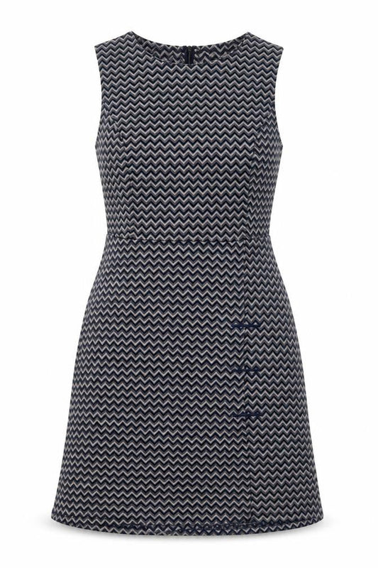 Apricot Womens Blue Geometric Polyester A-Line Size 10 Round Neck Zip