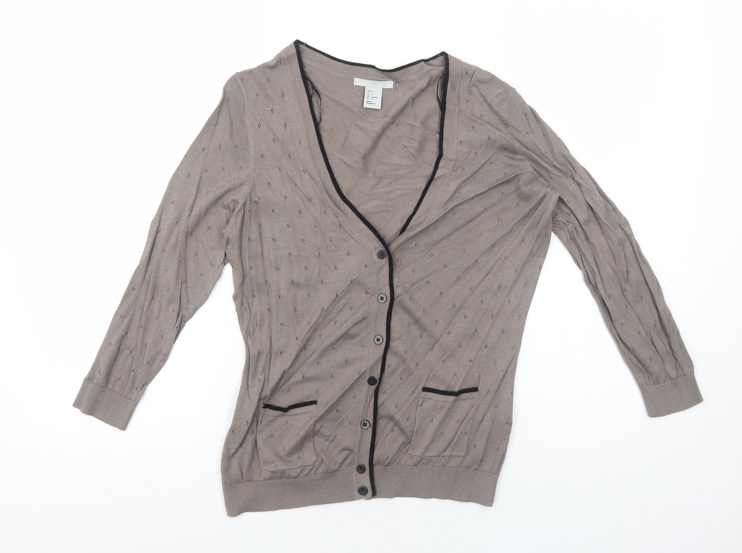 H&M Womens Brown V-Neck Cotton Cardigan Jumper Size S
