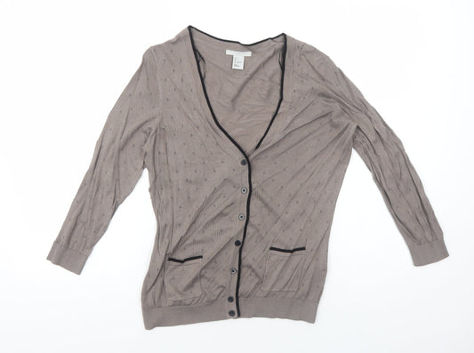 H&M Womens Brown V-Neck Cotton Cardigan Jumper Size S