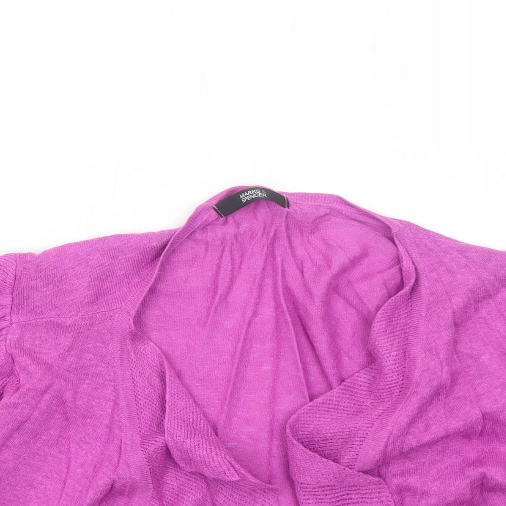 Marks and Spencer Womens Purple V-Neck Linen Cardigan Jumper Size 8