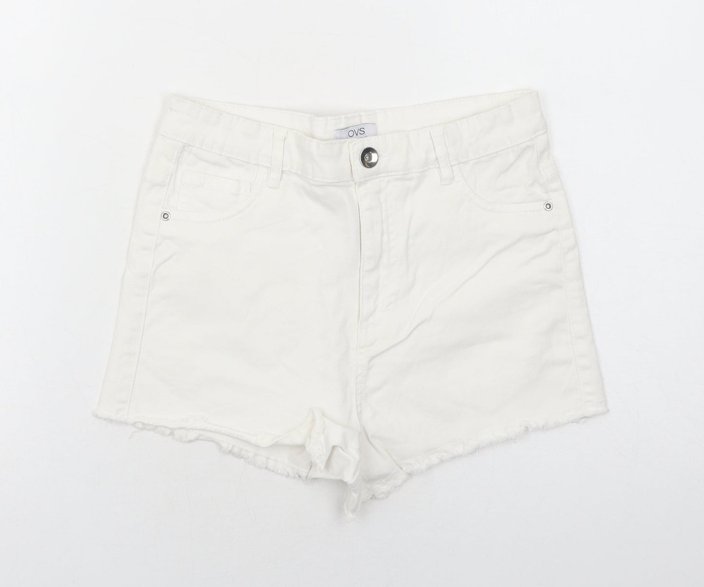 OVS Womens White Cotton Boyfriend Shorts Size 10 Regular Zip