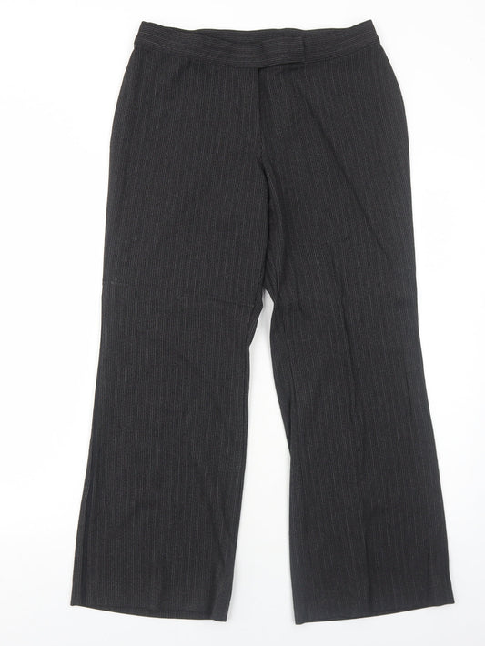 Marks and Spencer Womens Grey Striped Polyester Trousers Size 14 Regular Zip
