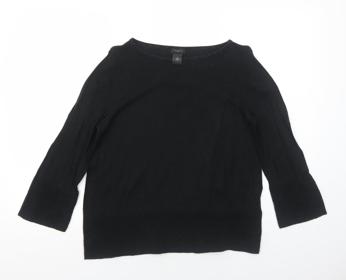 Ann Taylor Womens Black Cotton Basic Blouse Size M Boat Neck