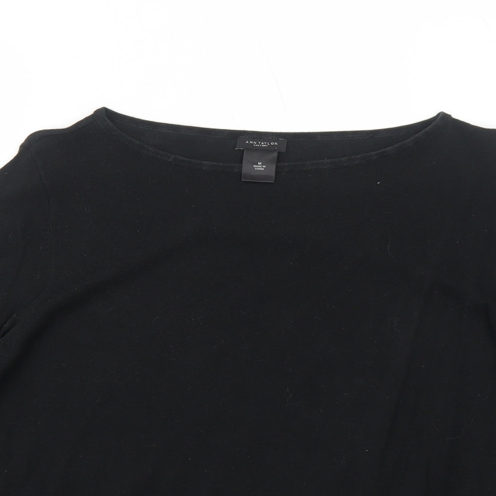 Ann Taylor Womens Black Cotton Basic Blouse Size M Boat Neck