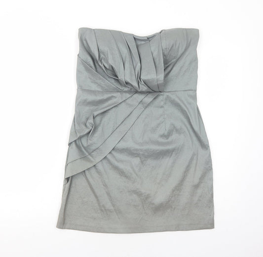 Alyn Paige Womens Grey Polyester Mini Size 12 Square Neck Zip - Front Pleat Detail