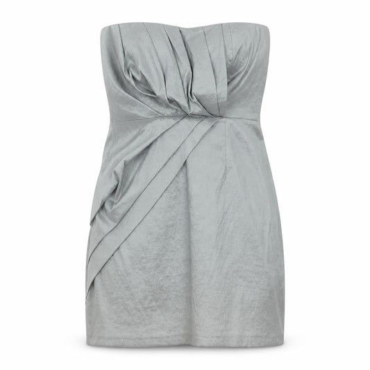 Alyn Paige Womens Grey Polyester Mini Size 12 Square Neck Zip - Front Pleat Detail