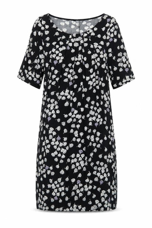 FF&F Womens Black Floral Viscose T-Shirt Dress Size 6 Boat Neck Pullover