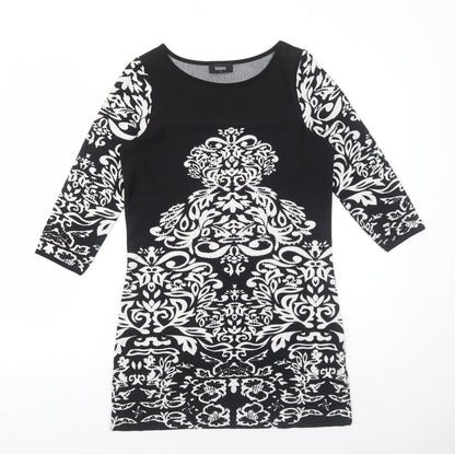 Klass Womens Black Geometric Polyester Mini Size S Boat Neck Pullover