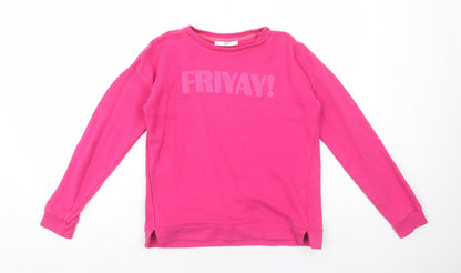 Marks & Spencer Girls Pink Cotton Pullover Sweatshirt Size 11-12 Years Pullover - Friyay!