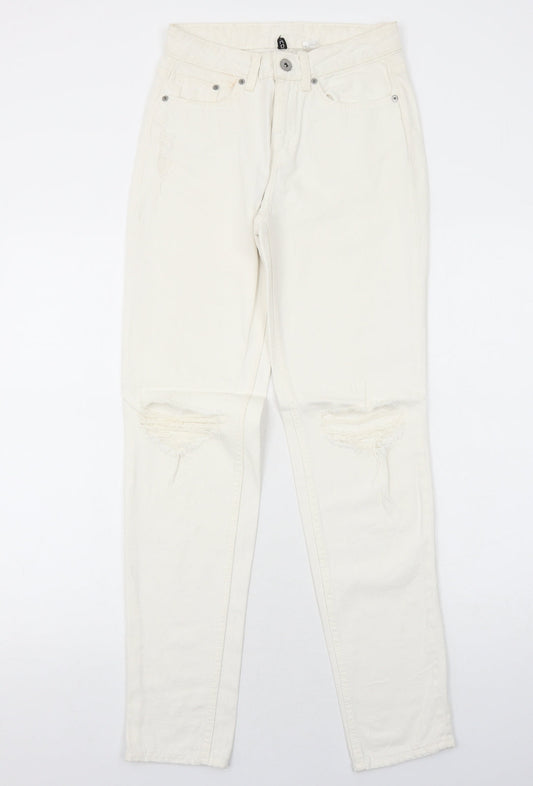 H&M Womens White Cotton Skinny Jeans Size 4 Regular Zip
