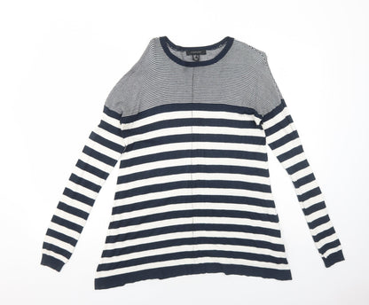 Atmosphere Womens Blue Striped Polyamide Basic T-Shirt Size 10 Round Neck