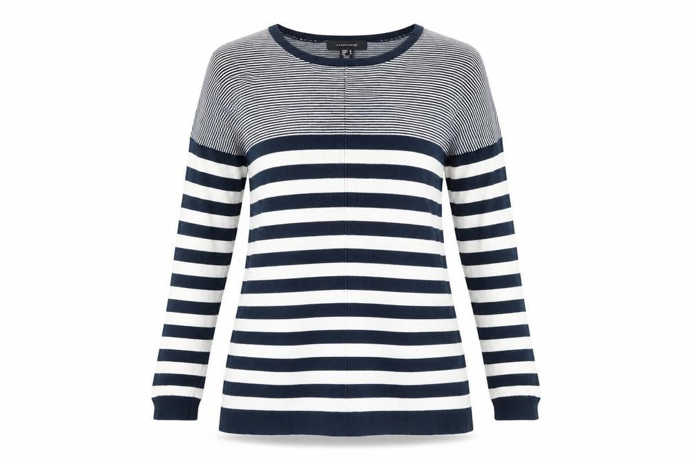 Atmosphere Womens Blue Striped Polyamide Basic T-Shirt Size 10 Round Neck