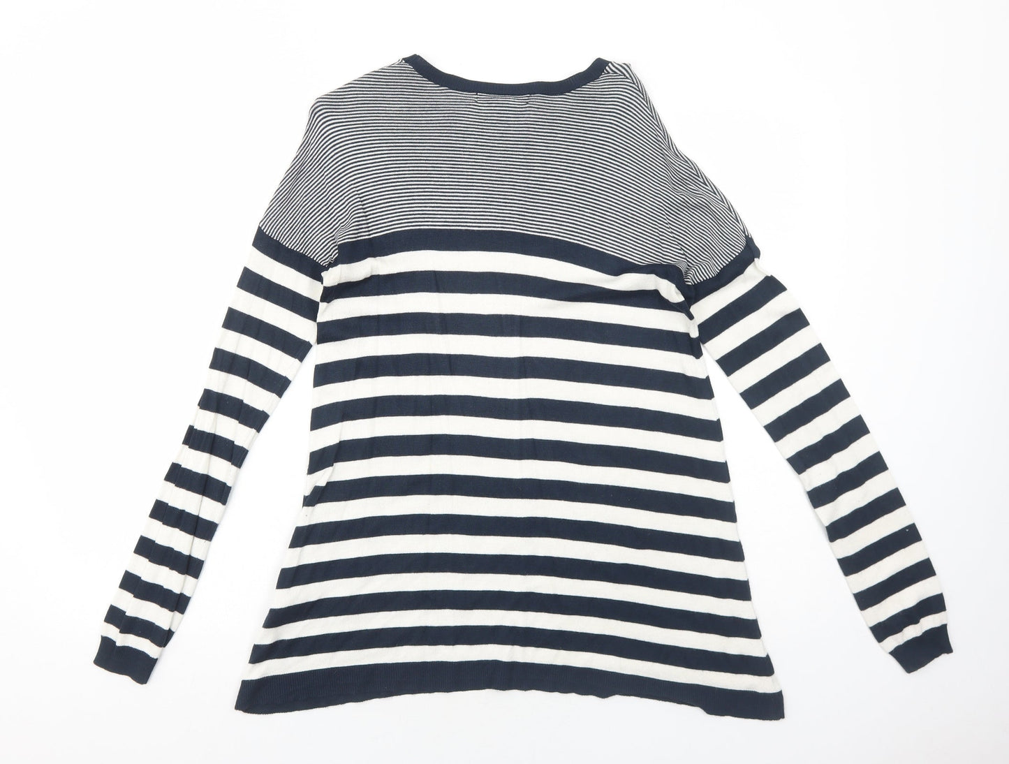 Atmosphere Womens Blue Striped Polyamide Basic T-Shirt Size 10 Round Neck