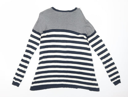 Atmosphere Womens Blue Striped Polyamide Basic T-Shirt Size 10 Round Neck